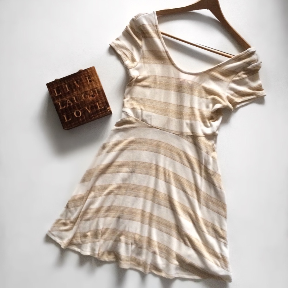 Romeo & Juliet Couture Cream & Gold Striped Dress - Picture 1 of 8